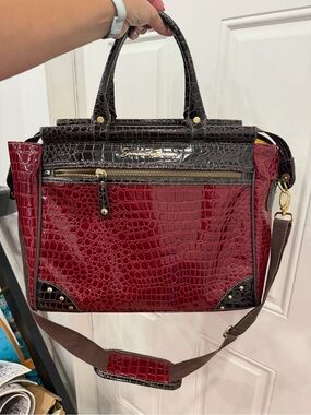 Samantha Brown Burgundy & Dark Brown Croc Satchel with Strap
